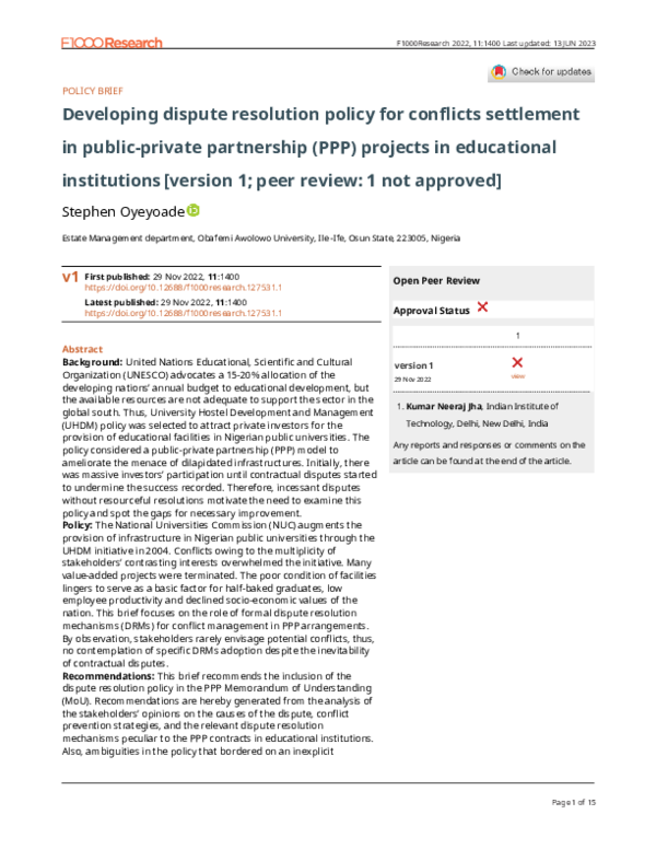 (PDF) Developing dispute resolution policy for conflicts settlement in ...