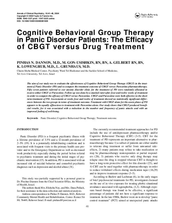 (PDF) Cognitive Behavioral Group Therapy in Panic Disorder Patients ...