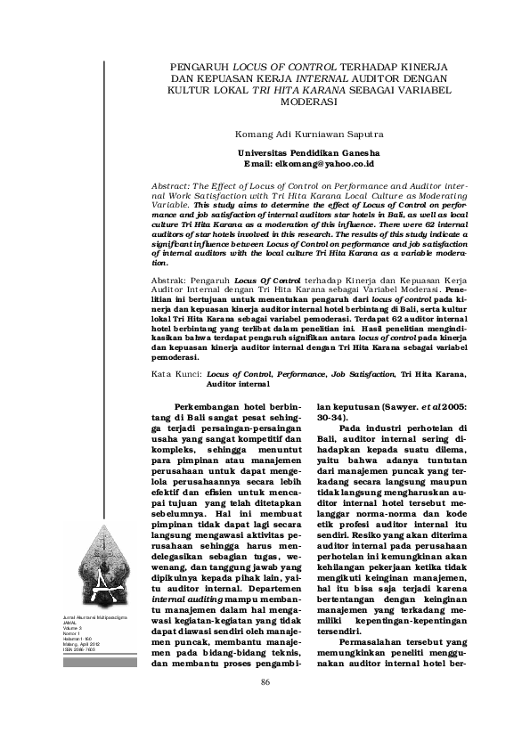 (PDF) Pengaruh Locus Of Control terhadap Kinerja dan Kepuasan Kerja ...