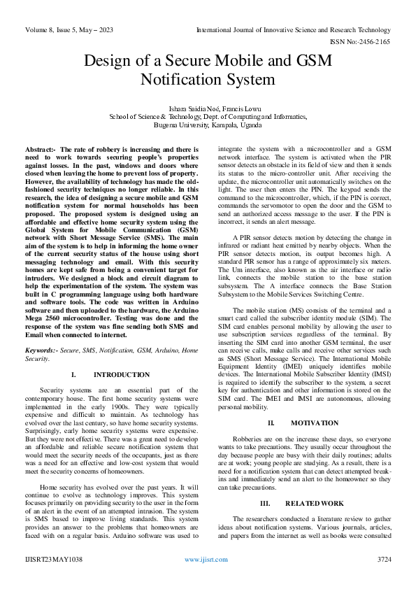 (PDF) Design of a Secure Mobile and GSM Notification System