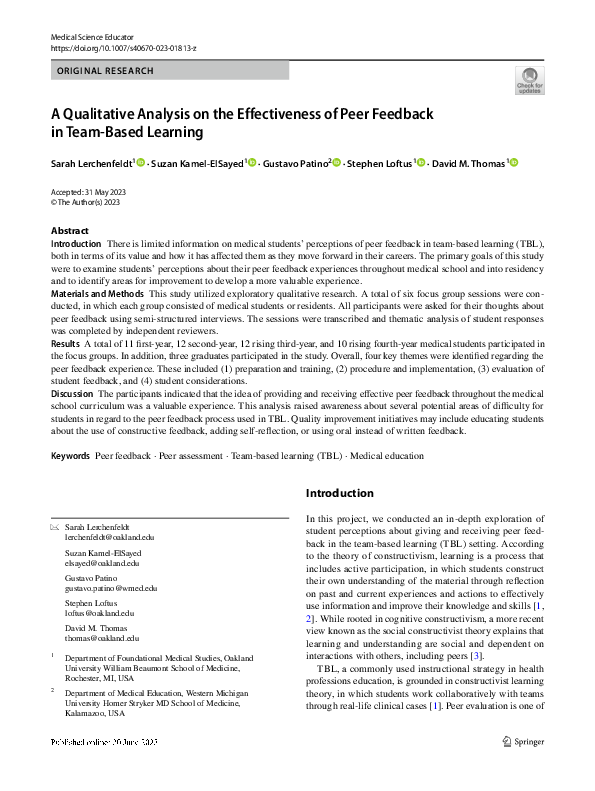 (PDF) A Qualitative Analysis on the Effectiveness of Peer Feedback in ...
