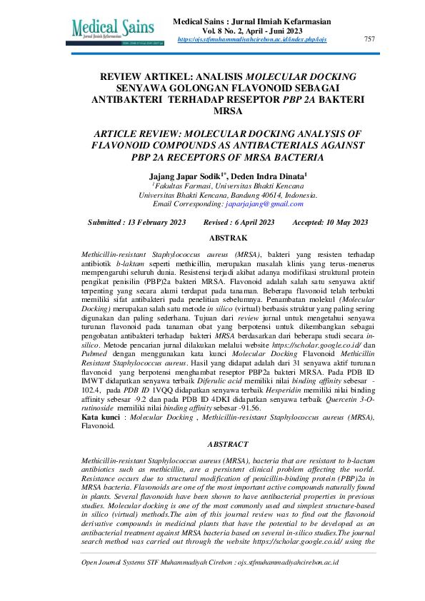 (PDF) Review Artikel Analisis Molecular Docking Senyawa Golongan