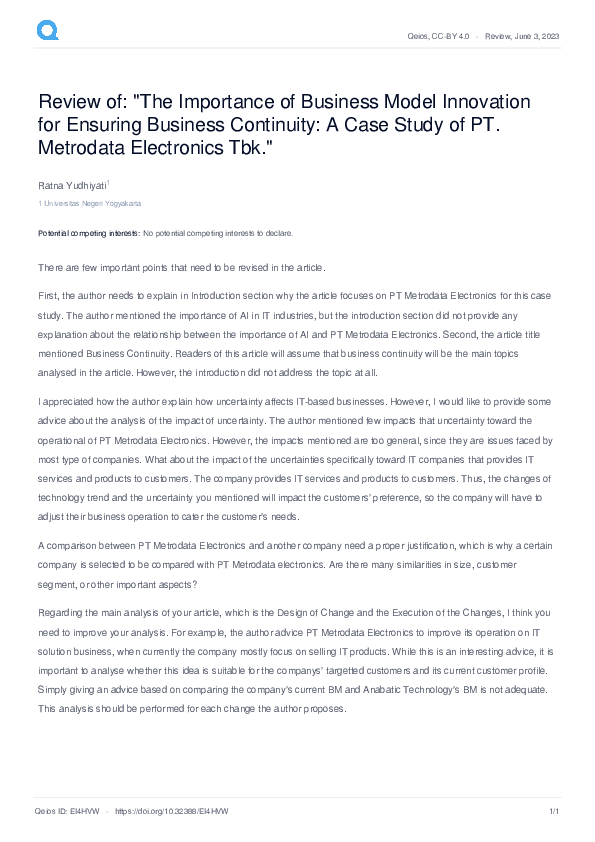 (PDF) Review of: "The Importance of Business Model Innovation for ...