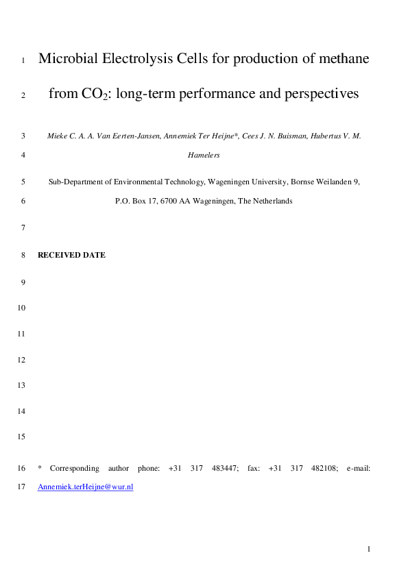 (PDF) Microbial electrolysis cells for production of methane from CO2 ...
