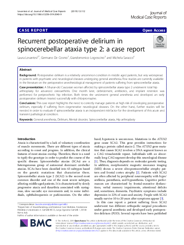(PDF) Recurrent postoperative delirium in spinocerebellar ataxia type 2 ...