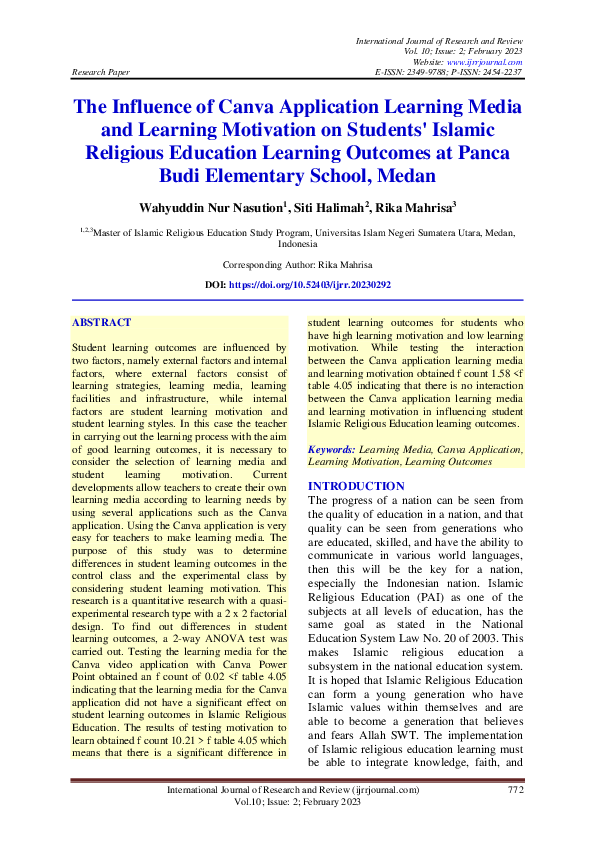 (PDF) The Influence of Canva Application Learning Media and Learning ...