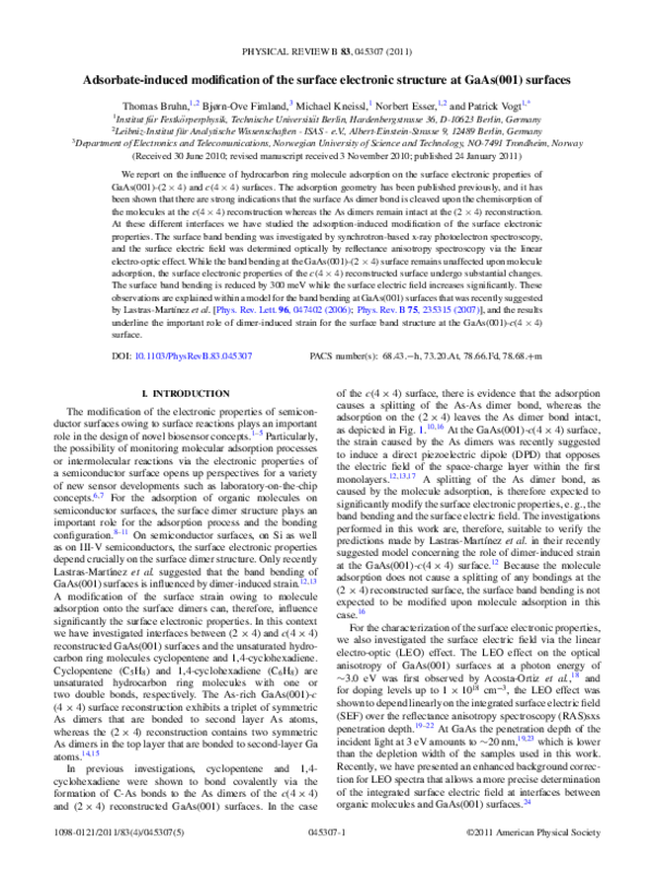 (PDF) Adsorbate-induced modification of the surface electric field of ...