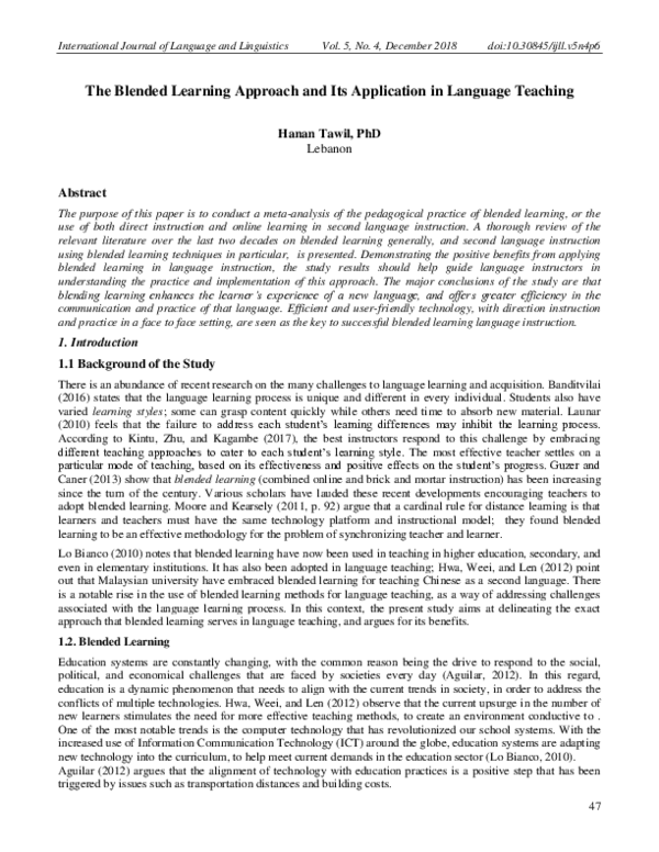 (PDF) The Blended Learning Approach and Its Application in Language ...