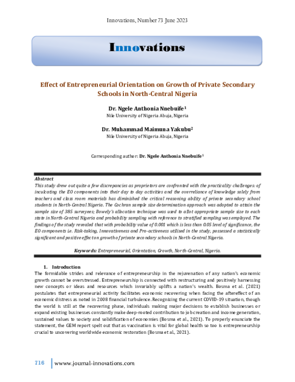 (PDF) Effect of Entrepreneurial Orientation on Growth of Private ...