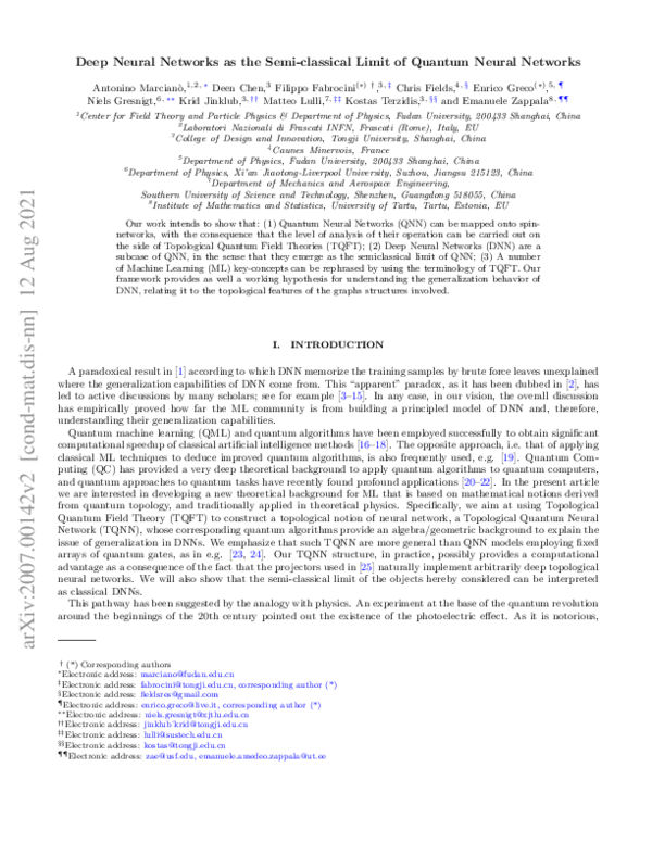 (PDF) Deep Neural Networks as the Semi-classical Limit of Quantum ...
