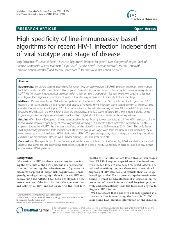 (PDF) High specificity of line-immunoassay based algorithms for recent ...