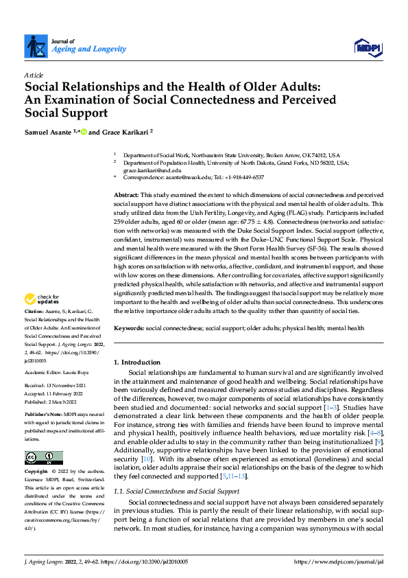 (PDF) Social Relationships and the Health of Older Adults: An ...