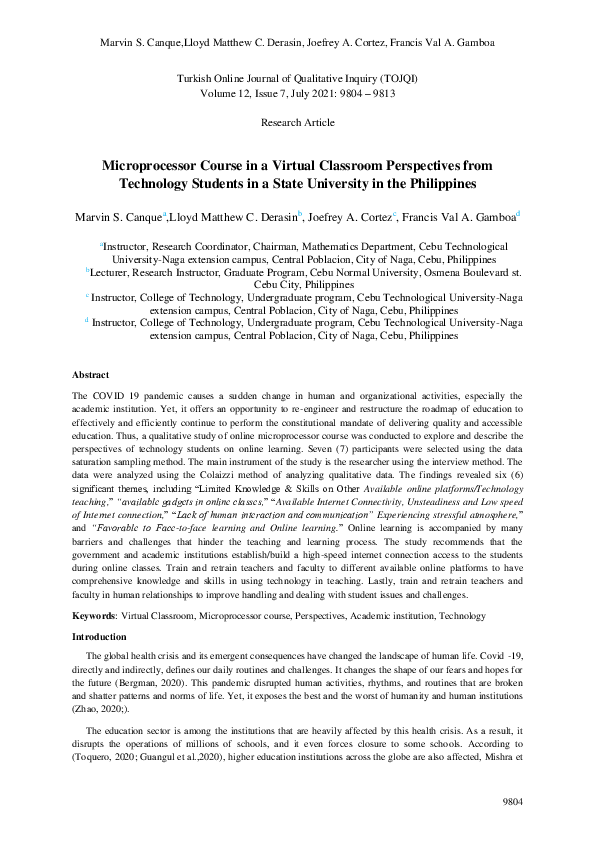(PDF) Microprocessor Course in a Virtual Classroom Perspectives from ...
