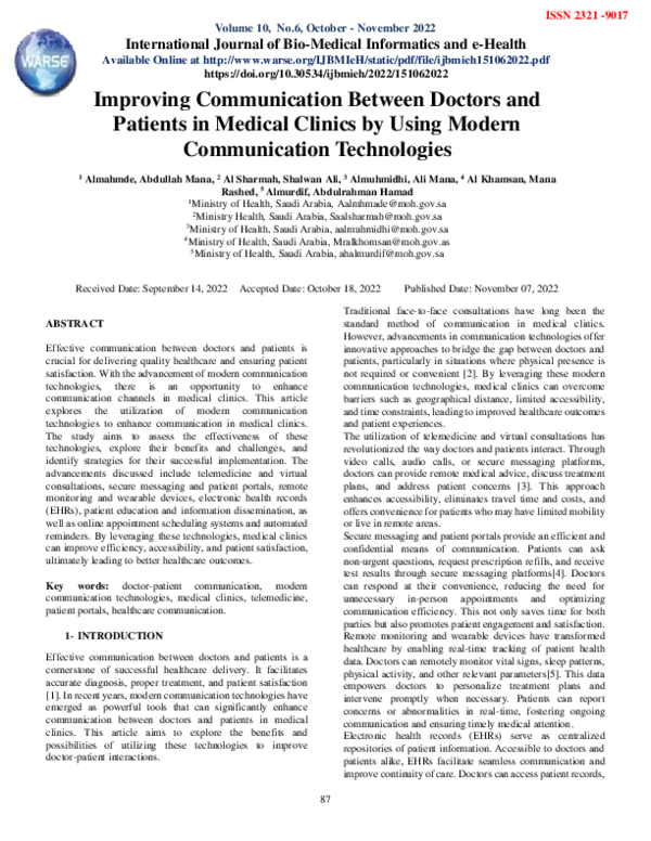 (PDF) Improving Communication Between Doctors and Patients in Medical ...