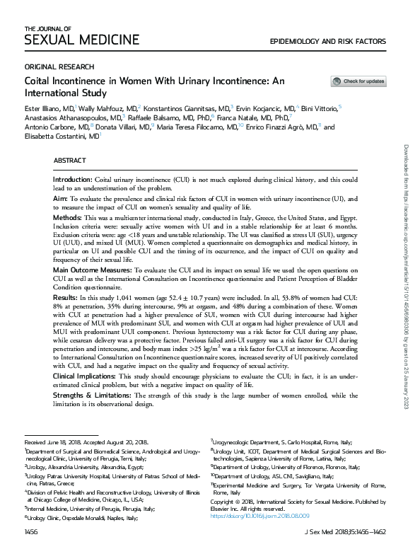(PDF) Coital Incontinence in Women With Urinary Incontinence: An ...