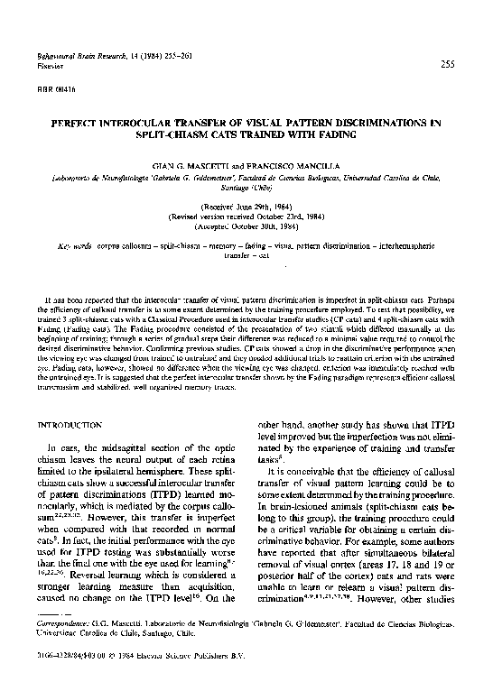 (PDF) Perfect interocular transfer of visual pattern discriminations in ...
