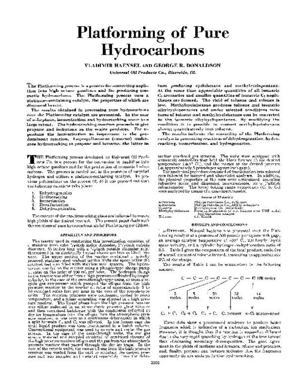 (PDF) Platforming of Pure Hydrocarbons