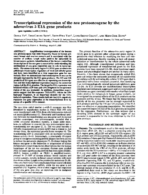 (PDF) Transcriptional repression of the neu protooncogene by the ...
