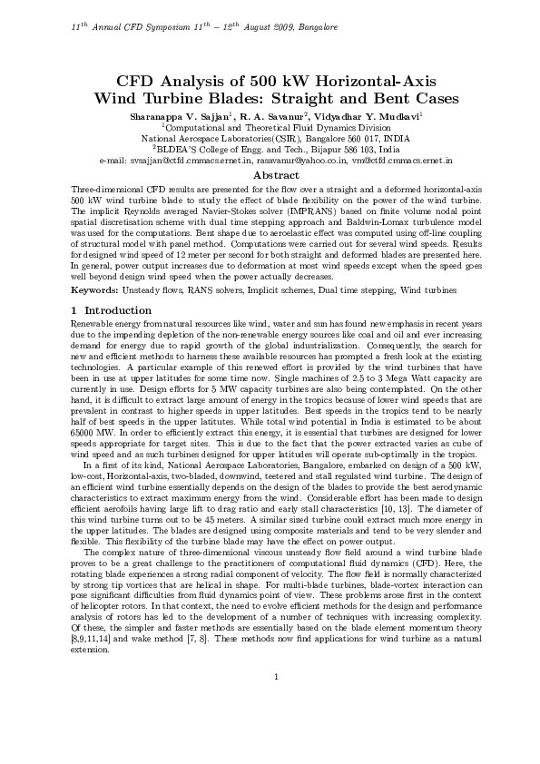 (PDF) CFD Analysis of 500 kW Horizontal-Axis Wind Turbine Blades ...