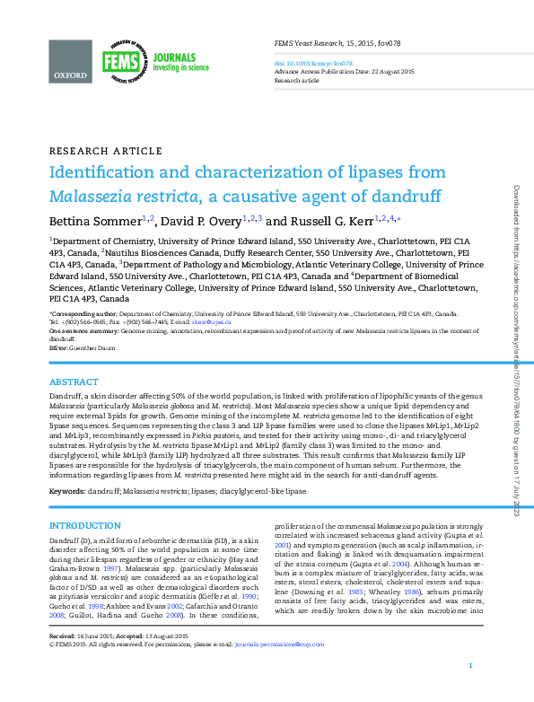 (PDF) Identification and characterization of lipases fromMalassezia ...