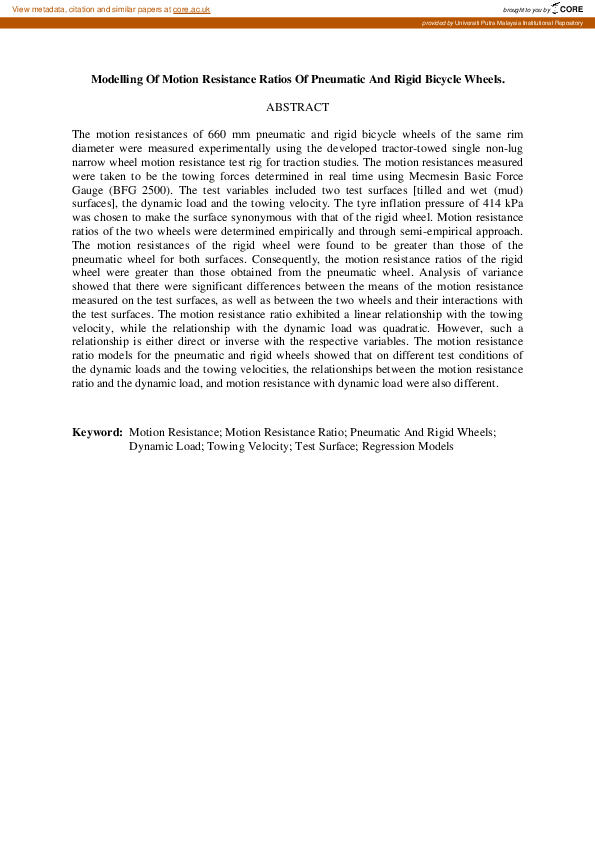 (PDF) Modelling of Motion Resistance Ratios of Pneumatic and Rigid ...