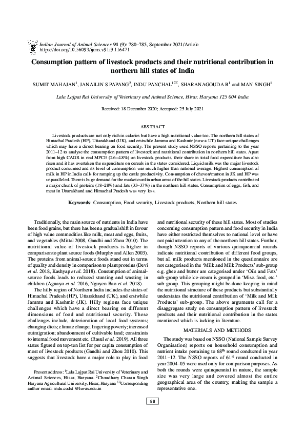 (PDF) Consumption pattern of livestock products and their nutritional ...