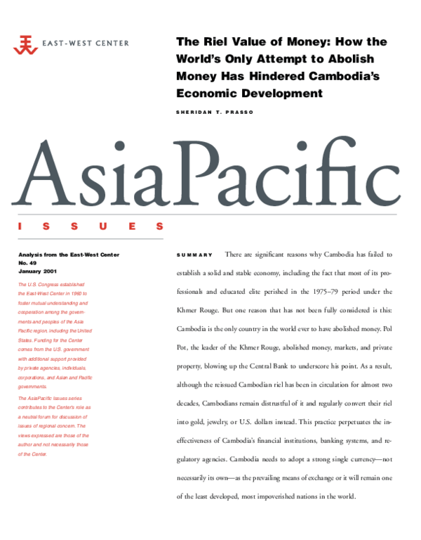 (PDF) The riel value of money : how the world's only attempt to abolish ...