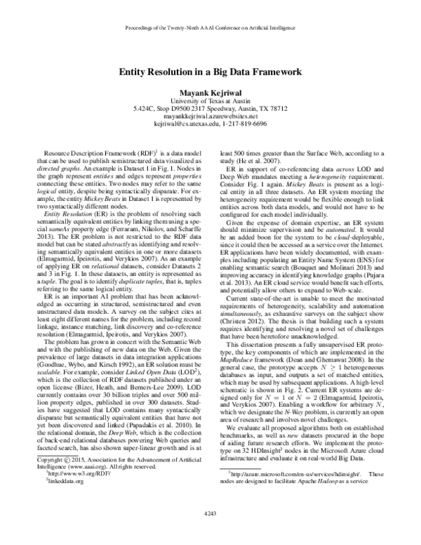 (PDF) Entity Resolution in a Big Data Framework