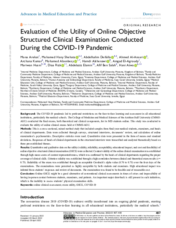 (PDF) Evaluation of the Utility of Online Objective Structured Clinical ...