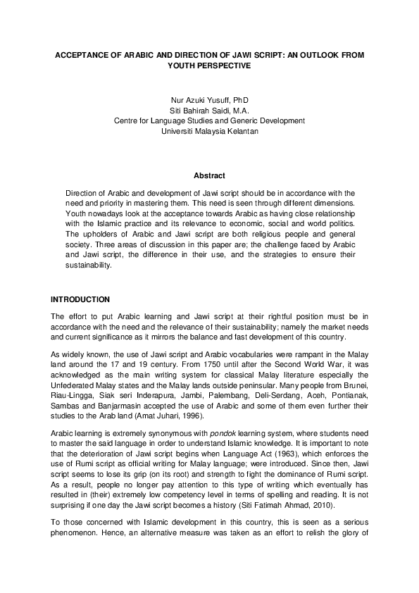 (PDF) Acceptance of arabic and direction of jawi script : an outlook ...
