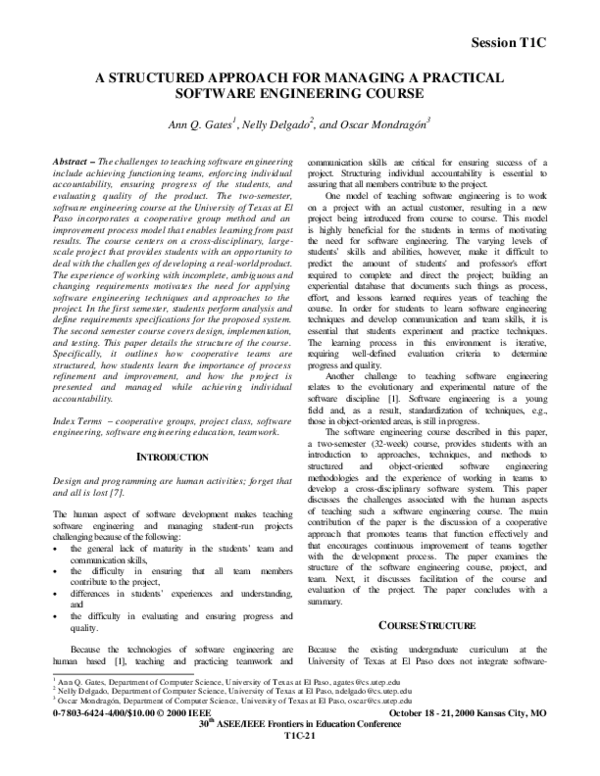 (PDF) A structured approach for managing a practical software ...