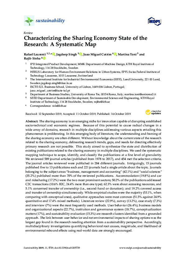(PDF) Characterizing the Sharing Economy State of the Research: A ...