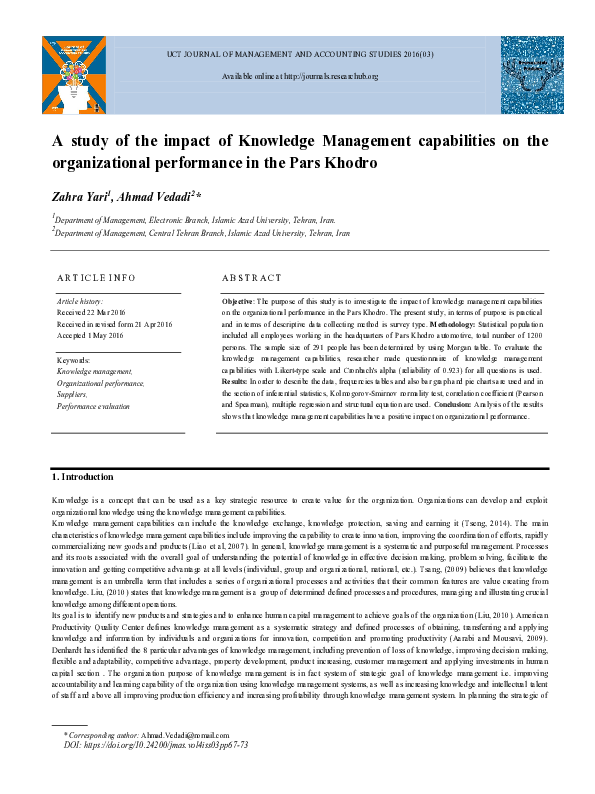 (PDF) A study of the impact of Knowledge Management capabilities on the ...