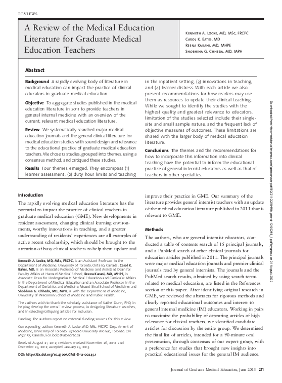 (PDF) A review of the medical education literature for graduate medical ...
