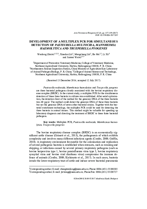(PDF) Development of multiplex PCR for simultaneous detection of six ...