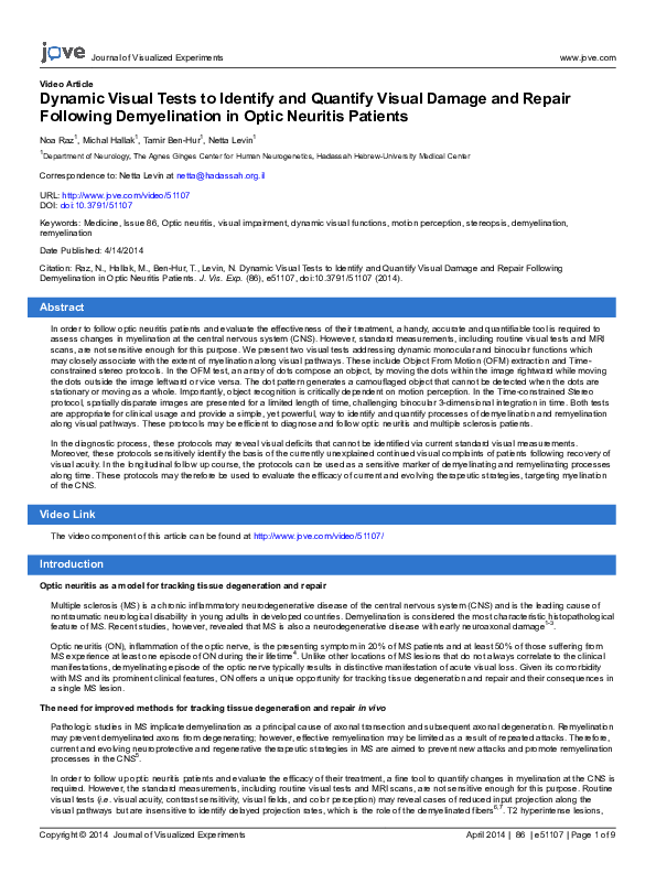 (PDF) Dynamic Visual Tests to Identify and Quantify Visual Damage and ...