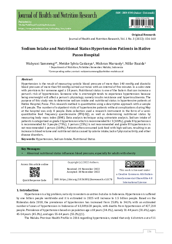 (PDF) Sodium Intake and Nutritional Status Hypertension Patients In ...