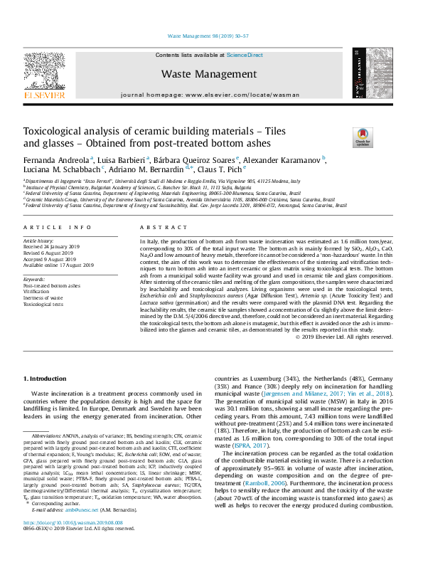 (PDF) Toxicological analysis of ceramic building materials – Tiles and ...