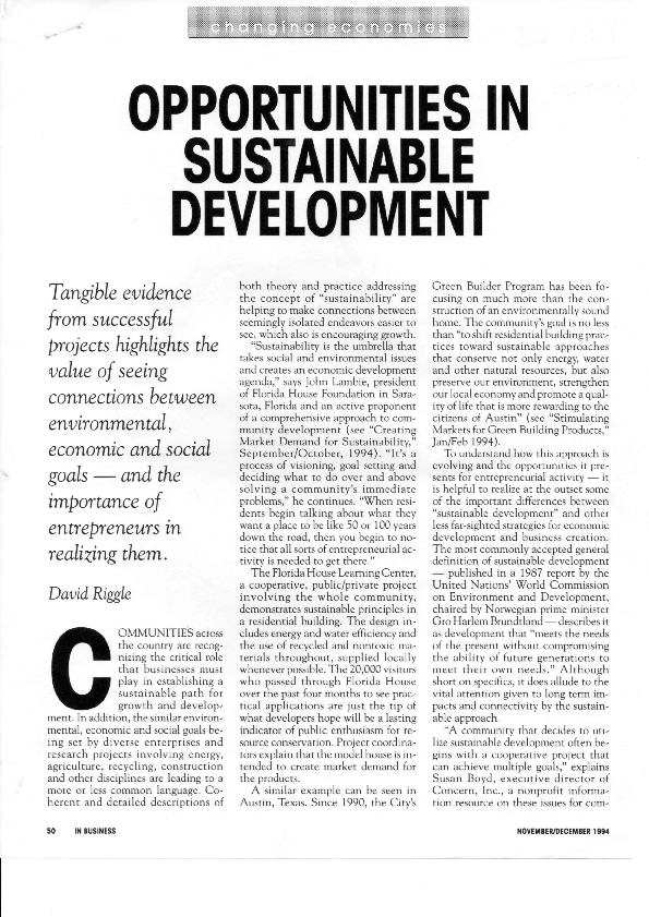 (PDF) Opportunities in Sustainable Development | David Riggle ...