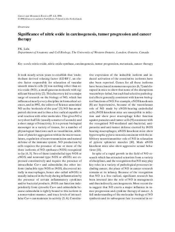 (PDF) Significance of nitric oxide in carcinogenesis, tumor progression ...