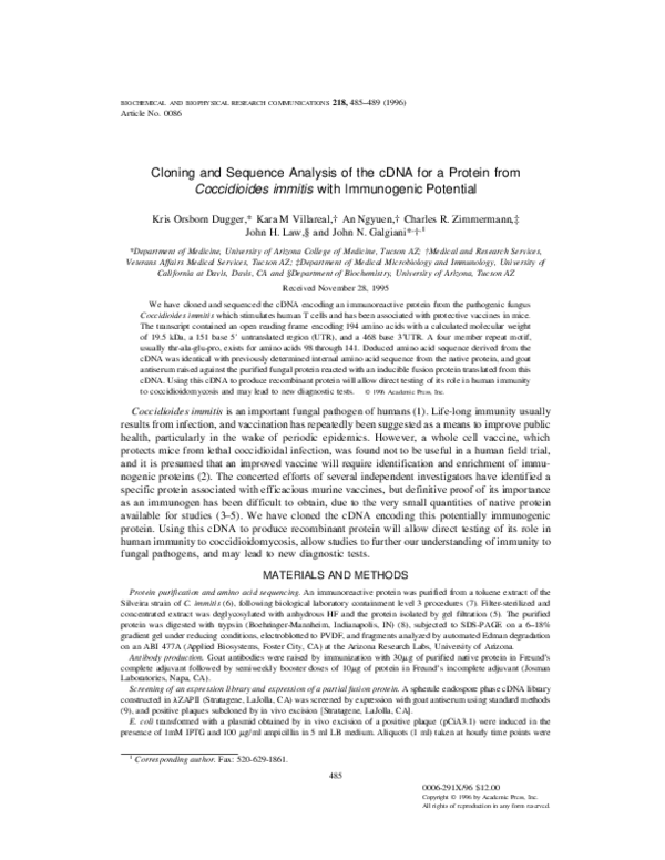(PDF) Cloning and Sequence Analysis of the cDNA for a Protein ...