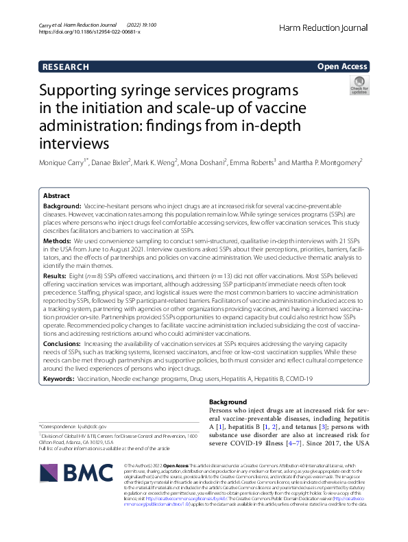 (PDF) Supporting syringe services programs in the initiation and scale ...