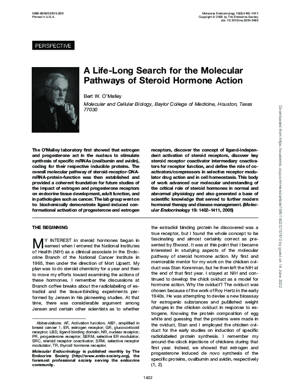 (PDF) A Life-Long Search for the Molecular Pathways of Steroid Hormone ...