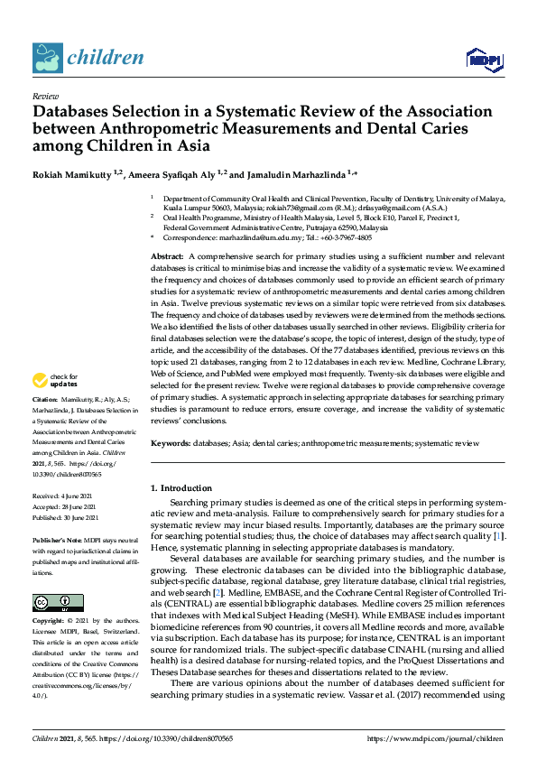(PDF) Databases Selection in a Systematic Review of the Association ...