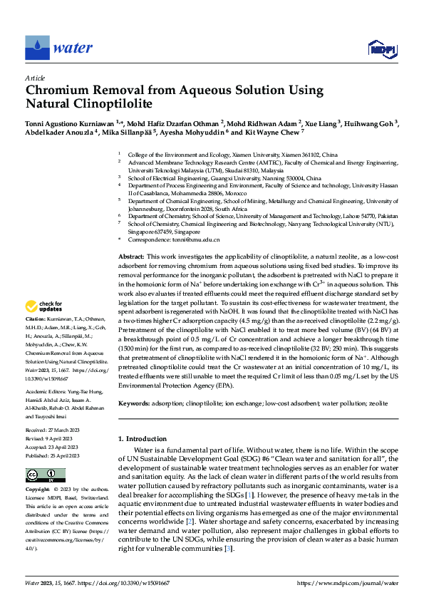 (PDF) Chromium Removal from Aqueous Solution Using Natural Clinoptilolite