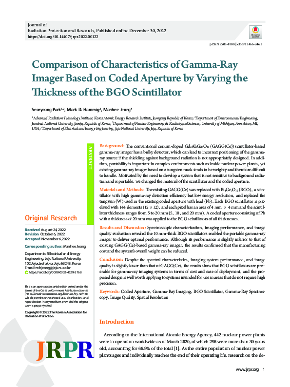 (PDF) Comparison of Characteristics of Gamma-Ray Imager Based on Coded ...