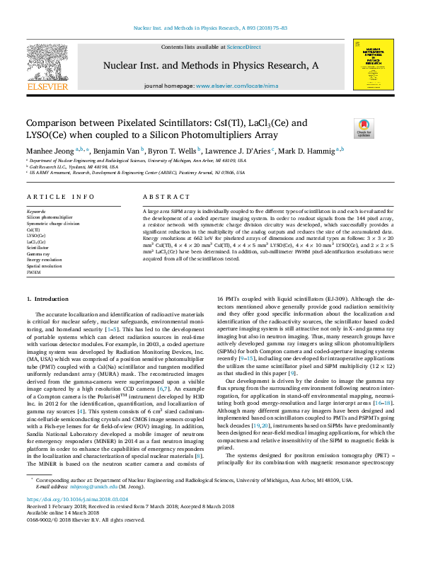 (PDF) Comparison between Pixelated Scintillators: CsI(Tl), LaCl 3(Ce ...