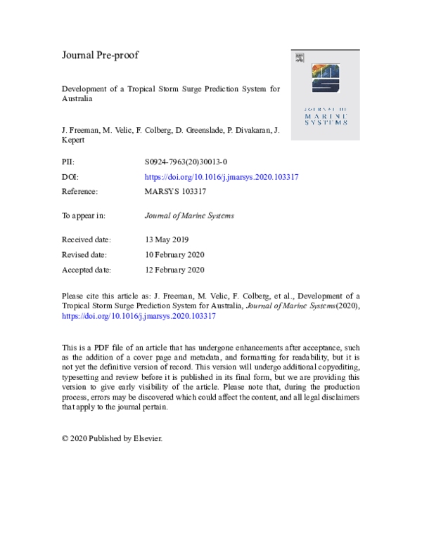 (PDF) Development of a tropical storm surge prediction system for Australia