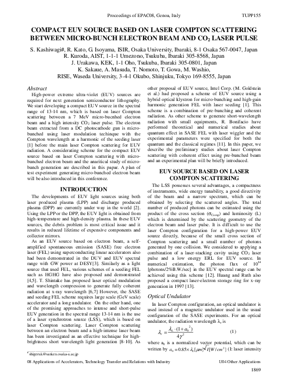(PDF) Compact EUV source based on laser compton scattering between ...