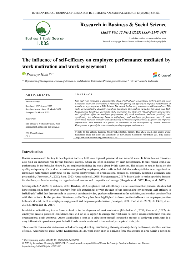 (PDF) The influence of self-efficacy on employee performance mediated ...